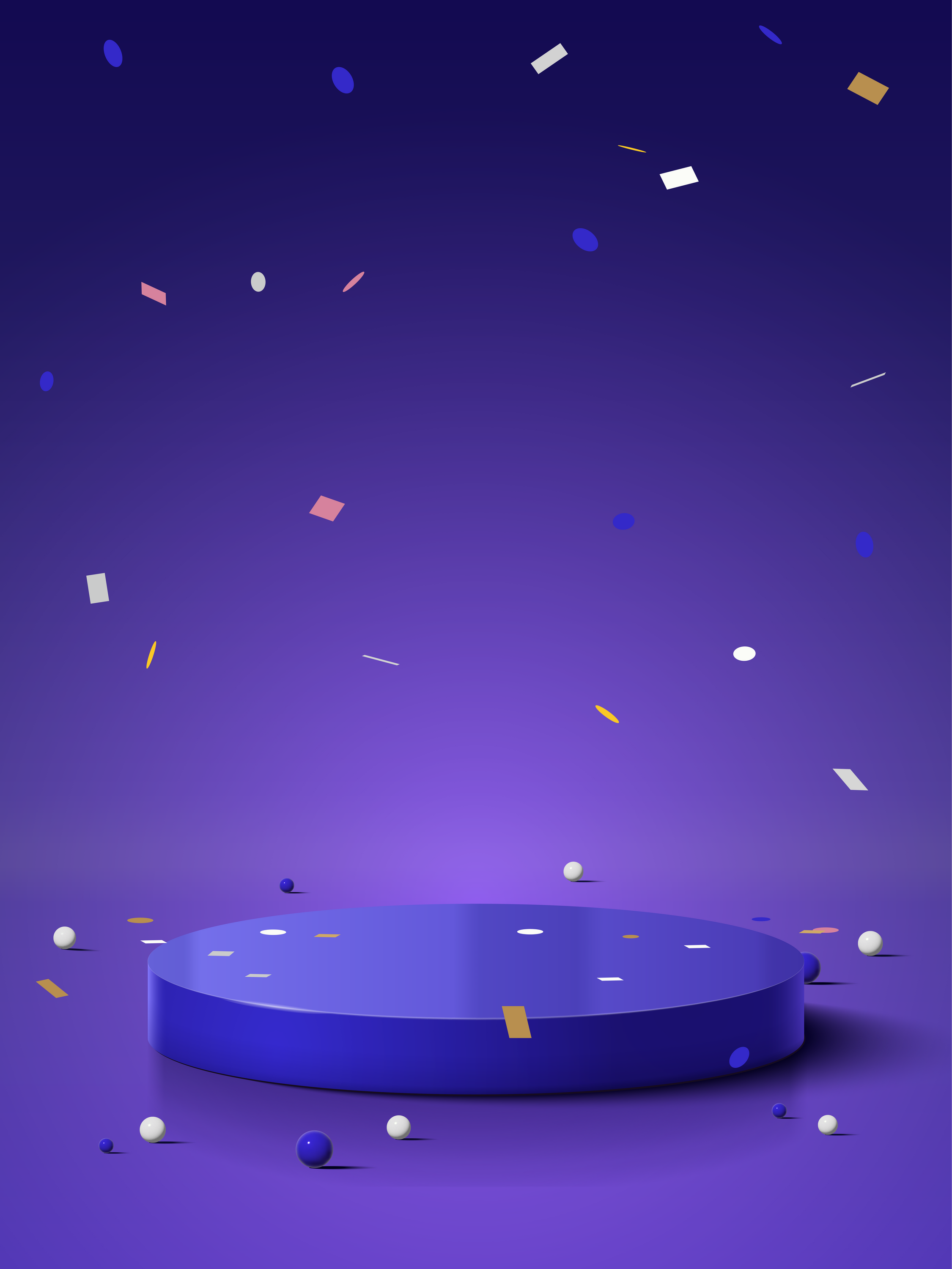 Purple podium with confetti on purple background, for product display